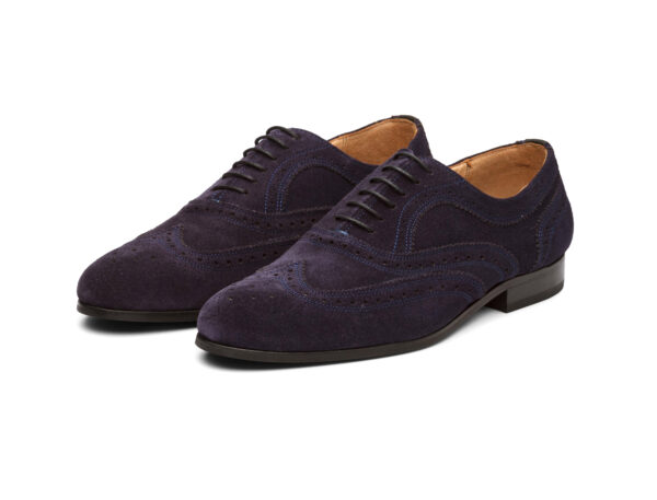 Wolven Handcrafted Men's Amalfi Suede Navy Blue Brogue lace-up with Rubber Sole - Image 2