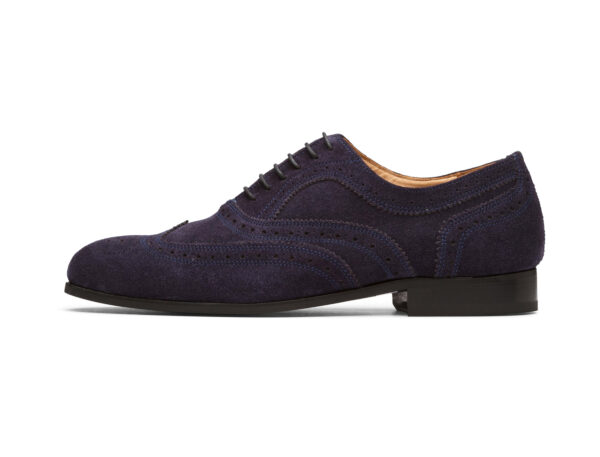 Wolven Handcrafted Men's Amalfi Suede Navy Blue Brogue lace-up with Rubber Sole - Image 3