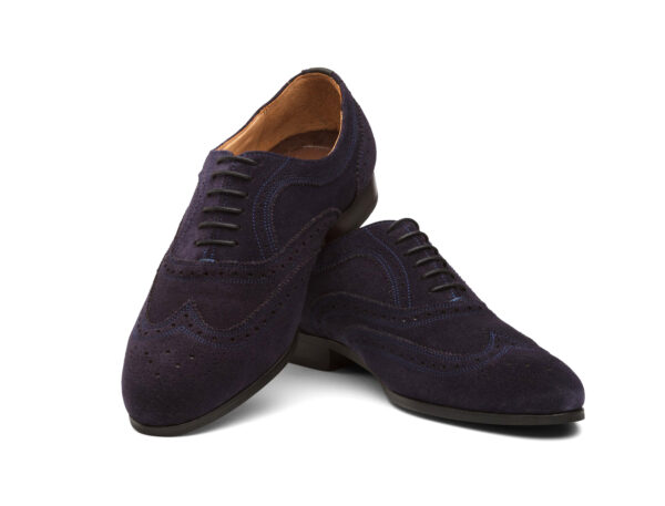 Wolven Handcrafted Men's Amalfi Suede Navy Blue Brogue lace-up with Rubber Sole - Image 4