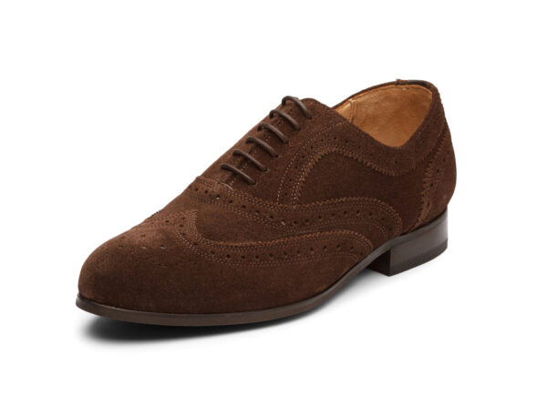 Wolven Handcrafted Men's Amalfi Suede Brown Brogue lace-up with Rubber Sole