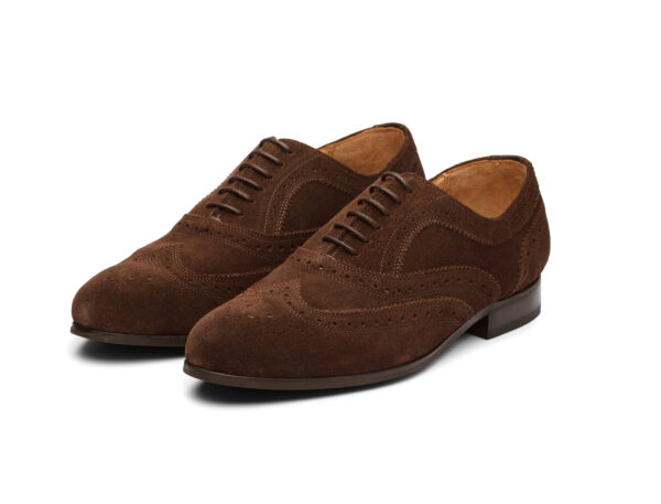 Wolven Handcrafted Men's Amalfi Suede Brown Brogue lace-up with Rubber Sole - Image 2