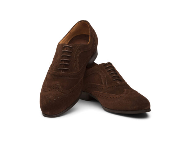 Wolven Handcrafted Men's Amalfi Suede Brown Brogue lace-up with Rubber Sole - Image 4