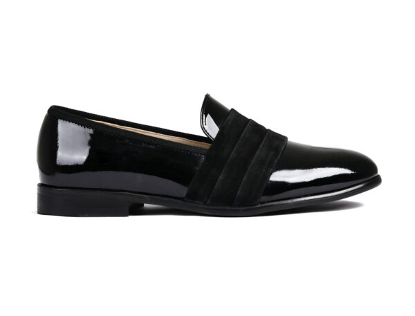 Wolven Handcrafted Men's Black Vieste Patent Leather Wedding Slip-on with Rubber Sole