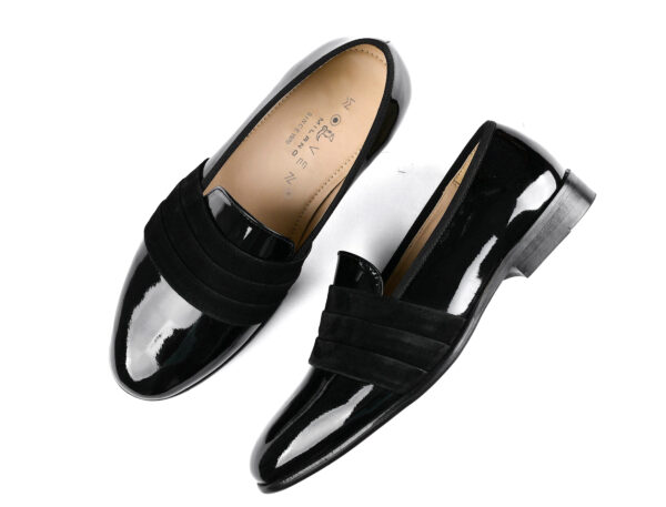 Wolven Handcrafted Men's Black Vieste Patent Leather Wedding Slip-on with Rubber Sole - Image 4