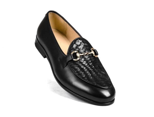 Wolven Handcrafted Men's Black salvia Calf Burnish Leather Slip-on with Rubber Sole