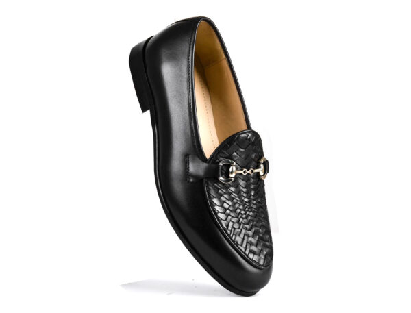 Wolven Handcrafted Men's Black salvia Calf Burnish Leather Slip-on with Rubber Sole - Image 3