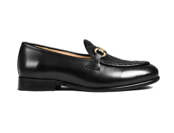 Wolven Handcrafted Men's Black salvia Calf Burnish Leather Slip-on with Rubber Sole - Image 4