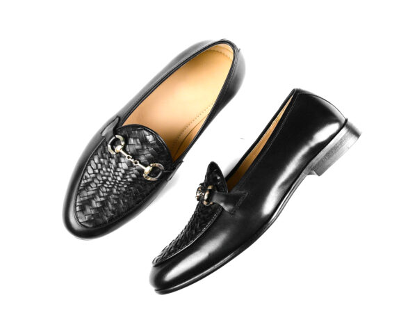 Wolven Handcrafted Men's Black salvia Calf Burnish Leather Slip-on with Rubber Sole - Image 2