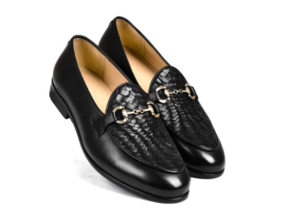 Wolven Handcrafted Men's Black salvia Calf Burnish Leather Slip-on with Rubber Sole - Image 5