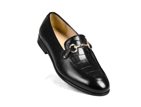 Wolven Handcrafted Men's Black Acciaio Calf Burnish Leather Slip-on with Rubber Sole