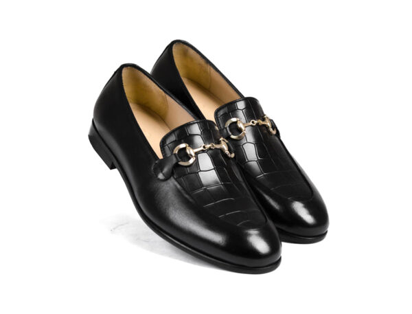 Wolven Handcrafted Men's Black Acciaio Calf Burnish Leather Slip-on with Rubber Sole - Image 4