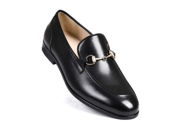Wolven Handcrafted Black Men's Black Moro Calf Burnish Leather Slip-on with Rubber Sole