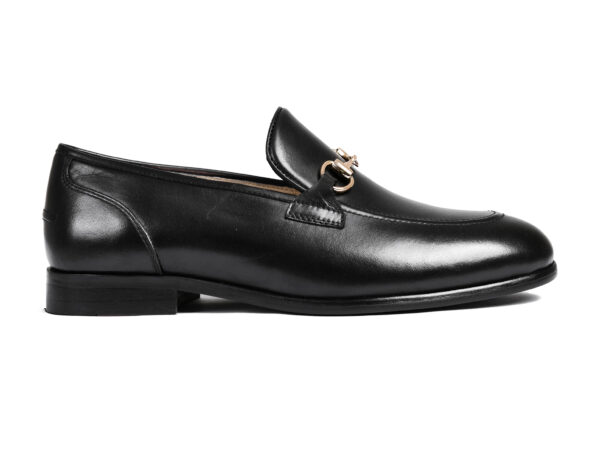 Wolven Handcrafted Black Men's Black Moro Calf Burnish Leather Slip-on with Rubber Sole - Image 2
