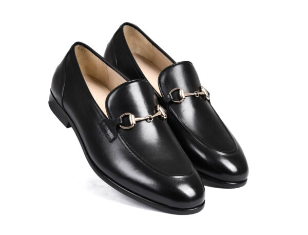 Wolven Handcrafted Black Men's Black Moro Calf Burnish Leather Slip-on with Rubber Sole - Image 4