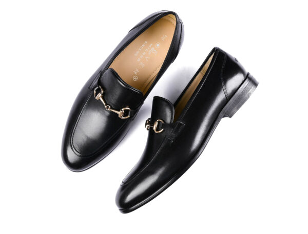 Wolven Handcrafted Black Men's Black Moro Calf Burnish Leather Slip-on with Rubber Sole - Image 3