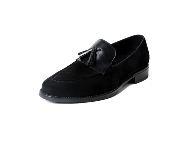 Wolven Handcrafted Black Men's Black Louis Calf Leather Slip-on with Rubber Sole