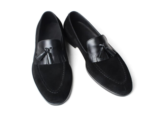 Wolven Handcrafted Black Men's Black Louis Calf Leather Slip-on with Rubber Sole - Image 3