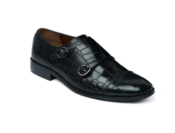 Wolven Handcrafted Black Men's Black Cesar Croco Leather Slip-on with Rubber Sole