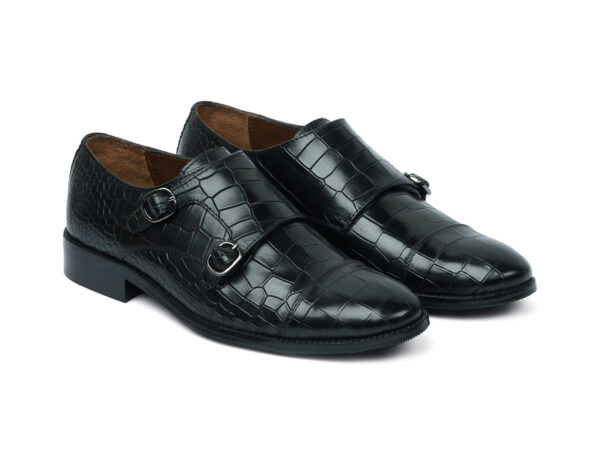 Wolven Handcrafted Black Men's Black Cesar Croco Leather Slip-on with Rubber Sole - Image 2
