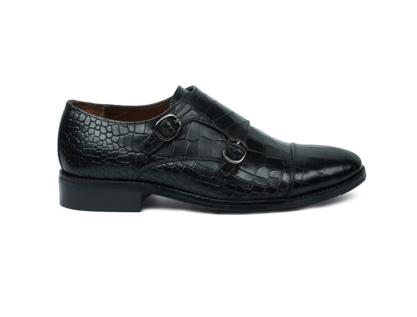 Wolven Handcrafted Black Men's Black Cesar Croco Leather Slip-on with Rubber Sole - Image 3