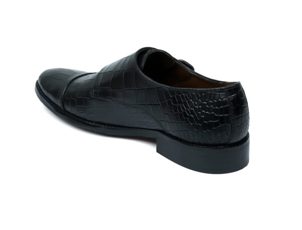 Wolven Handcrafted Black Men's Black Cesar Croco Leather Slip-on with Rubber Sole - Image 4