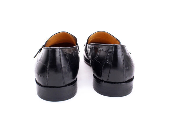 Wolven Handcrafted Men's Black Croco Leather Frings Buckle Loafers with Rubber Sole - Image 4