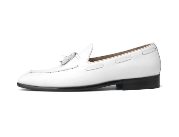 Wolven Handcrafted Men's Dibes White Leather Tassel Loafers with Rubber Sole - Image 3