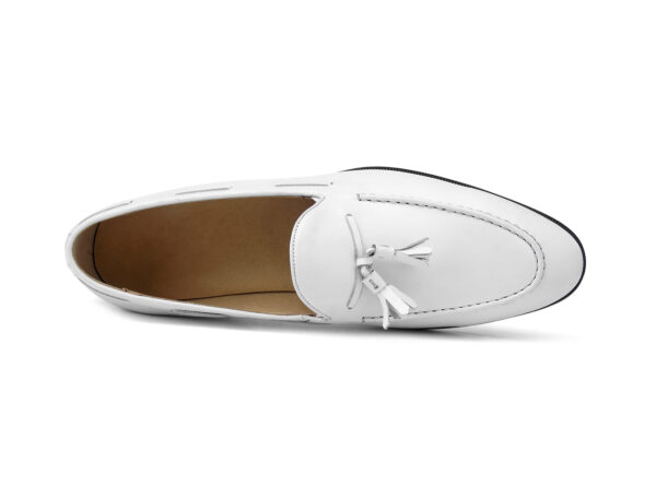 Wolven Handcrafted Men's Dibes White Leather Tassel Loafers with Rubber Sole - Image 4
