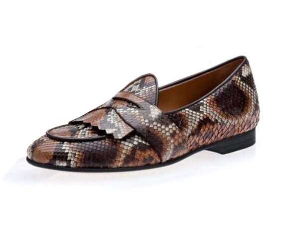 Wolven Handcrafted Men's Sanky Printed Calf Leather Frings Slip-on with Rubber Sole