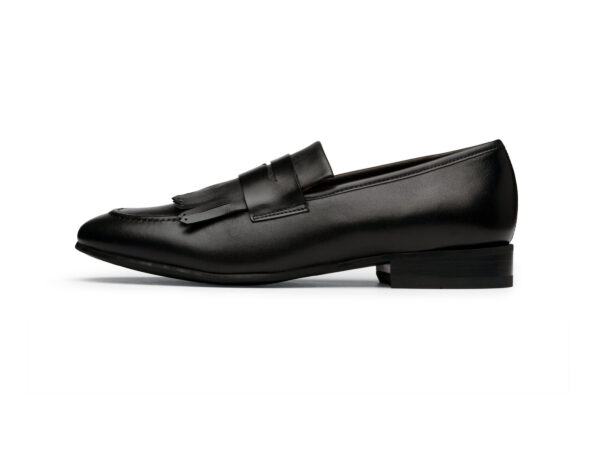 Wolven Handcrafted Men's Sank Black Calf Leather Frings Slip-on with Rubber Sole - Image 2