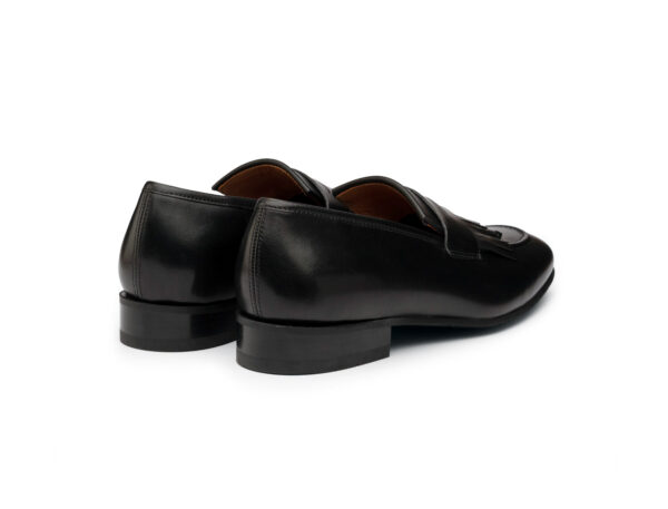 Wolven Handcrafted Men's Sank Black Calf Leather Frings Slip-on with Rubber Sole - Image 4