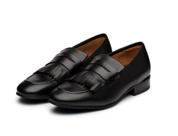 Wolven Handcrafted Men's Sank Black Calf Leather Frings Slip-on with Rubber Sole - Image 5