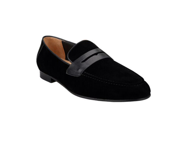 Wolven Handcrafted Men's Exio Black Suede Leather Tie Loafers with Rubber Sole