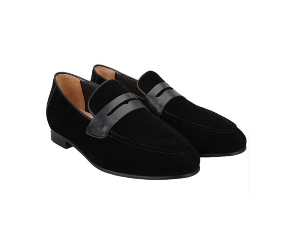 Wolven Handcrafted Men's Exio Black Suede Leather Tie Loafers with Rubber Sole - Image 2