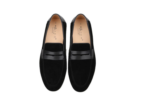 Wolven Handcrafted Men's Exio Black Suede Leather Tie Loafers with Rubber Sole - Image 3