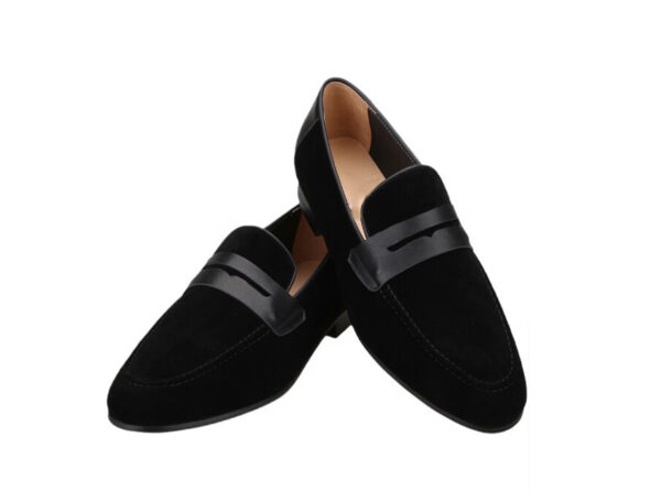 Wolven Handcrafted Men's Exio Black Suede Leather Tie Loafers with Rubber Sole - Image 4
