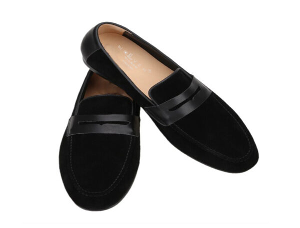 Wolven Handcrafted Men's Exio Black Suede Leather Tie Loafers with Rubber Sole - Image 6