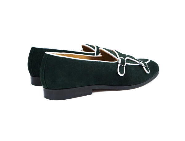 Wolven Handcrafted Men's Kint Green Suede Leather Monk Loafers with Rubber Sole - Image 5
