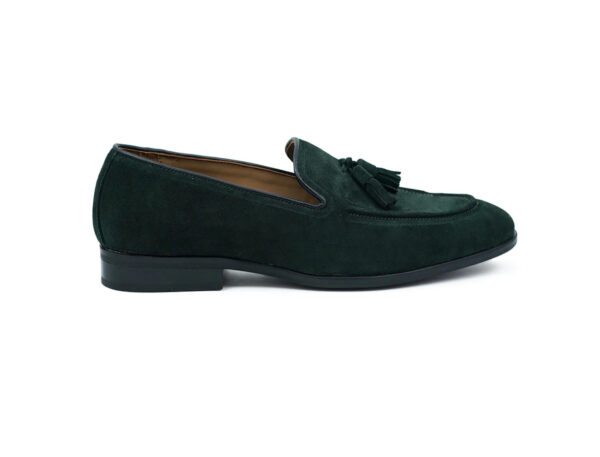 Wolven Handcrafted Men's Oois Green Suede Leather Tassel Loafers with Rubber Sole - Image 4