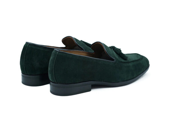 Wolven Handcrafted Men's Oois Green Suede Leather Tassel Loafers with Rubber Sole - Image 5