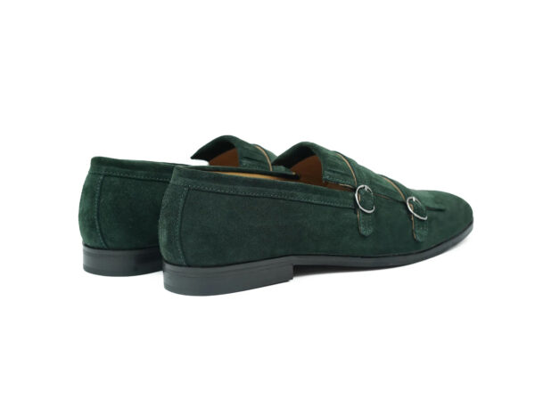 Wolven Handcrafted Men's Oois Green Suede Leather Monk Loafers with Rubber Sole - Image 4