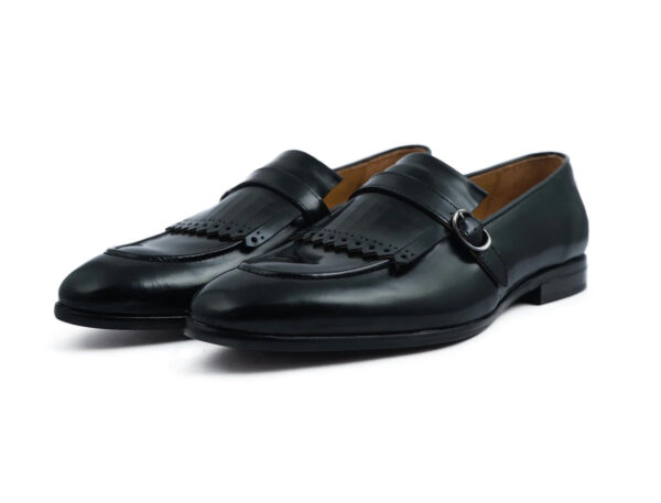 Wolven Handcrafted Men's Labain Calf Leather Monk Frings Loafers with Rubber Sole - Image 2