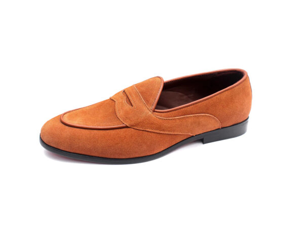 Wolven Handcrafted Men's Square B. Brown Suede Leather Tie Loafers with Rubber Sole