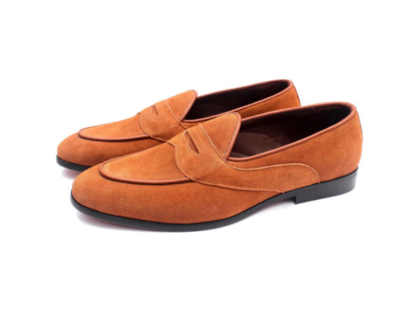 Wolven Handcrafted Men's Square B. Brown Suede Leather Tie Loafers with Rubber Sole - Image 2