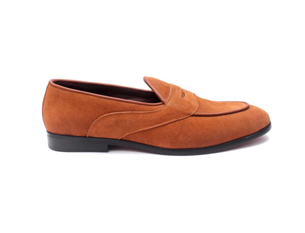 Wolven Handcrafted Men's Square B. Brown Suede Leather Tie Loafers with Rubber Sole - Image 4