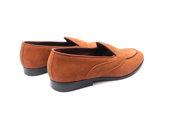 Wolven Handcrafted Men's Square B. Brown Suede Leather Tie Loafers with Rubber Sole - Image 5