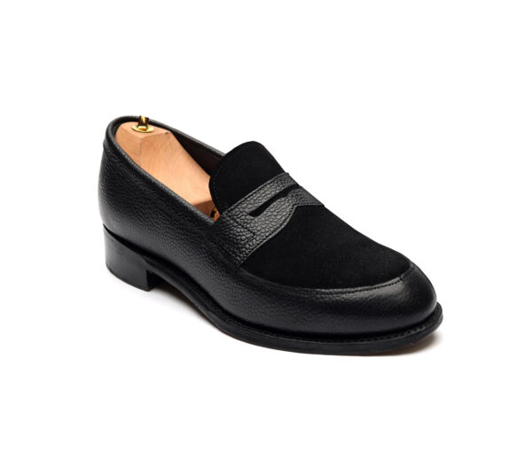 Wolven Handcrafted Men's Tran Black NDM & Suede Tie Slip-on with Rubber Sole