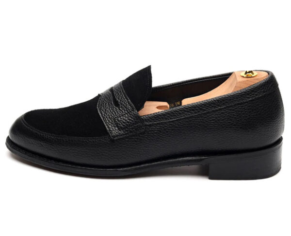 Wolven Handcrafted Men's Tran Black NDM & Suede Tie Slip-on with Rubber Sole - Image 2
