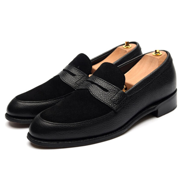 Wolven Handcrafted Men's Tran Black NDM & Suede Tie Slip-on with Rubber Sole - Image 3