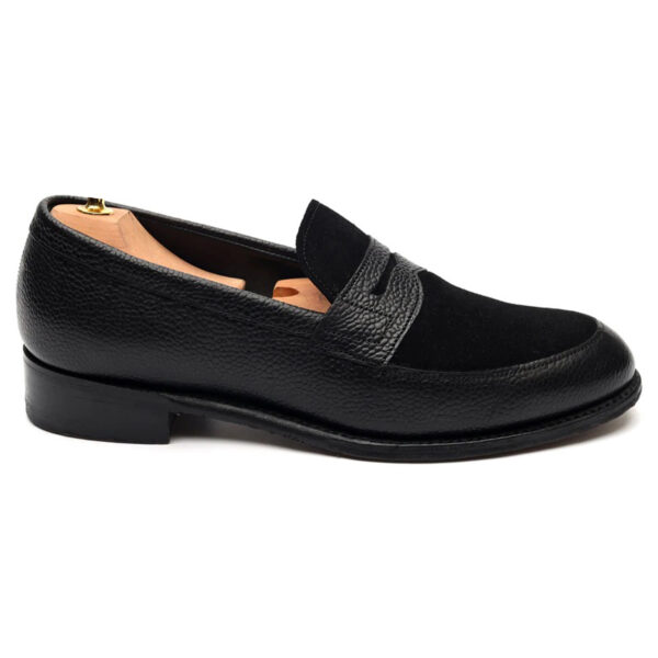 Wolven Handcrafted Men's Tran Black NDM & Suede Tie Slip-on with Rubber Sole - Image 4